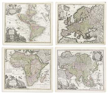 (CONTINENTS.) Matthaeus Seutter. Asia * Africa * Europa * Novus Orbis sive America.                                                              